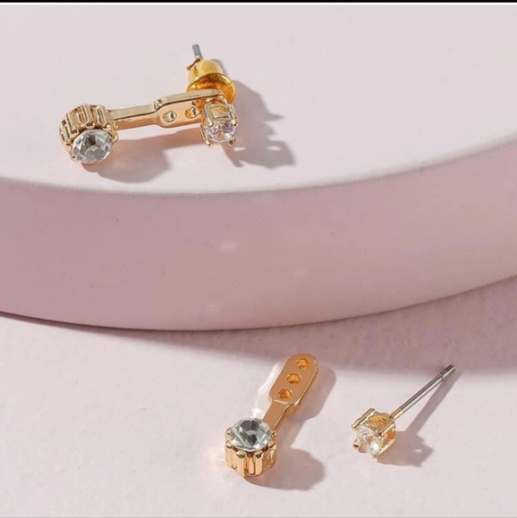 Gold Rhinestone Ear Jacket Earrings - Picture 4 of 4